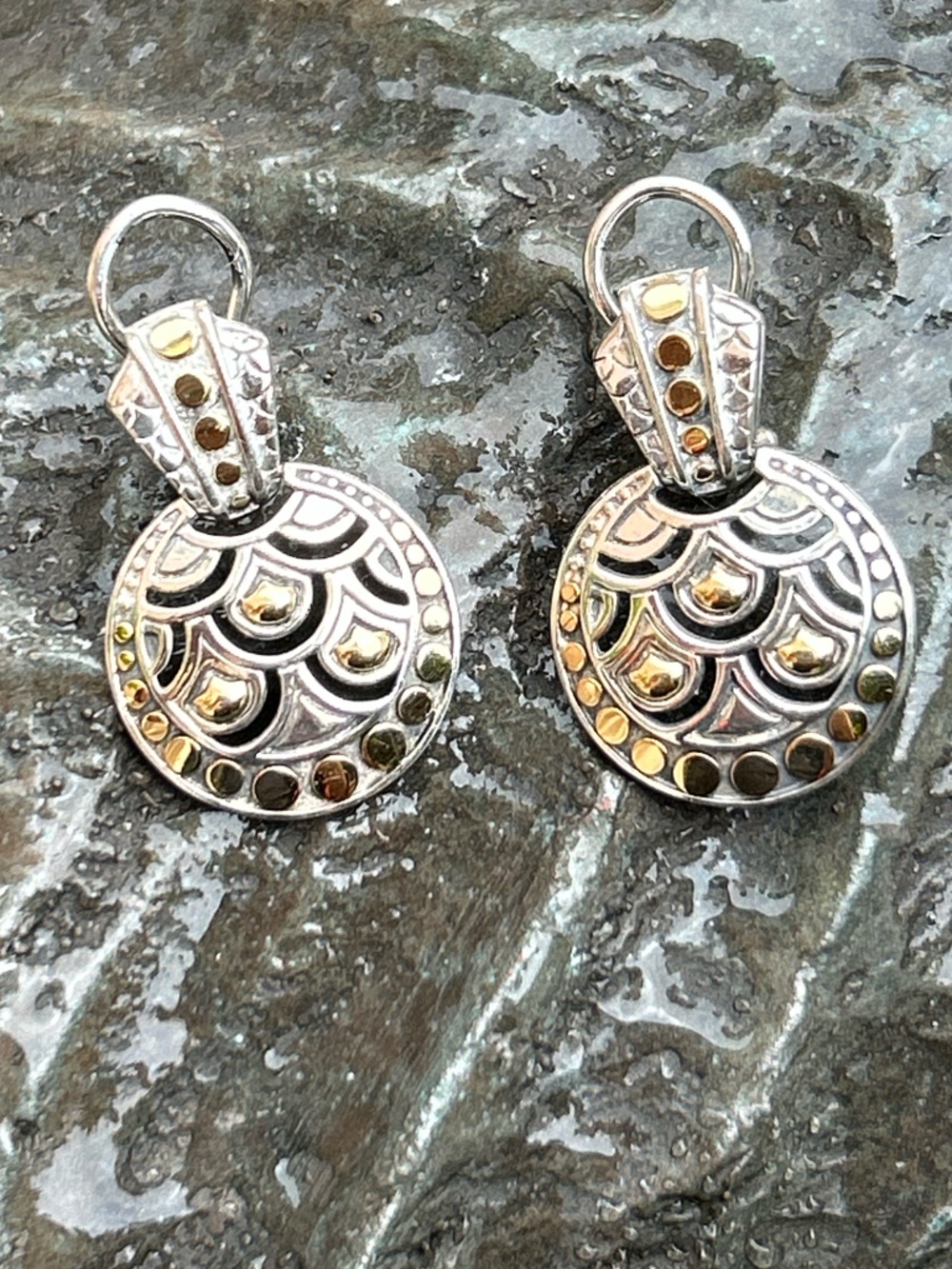 John Hardy Legends Naga collection round drop earrings sterling silver 18K gold - Picture 2 of 15